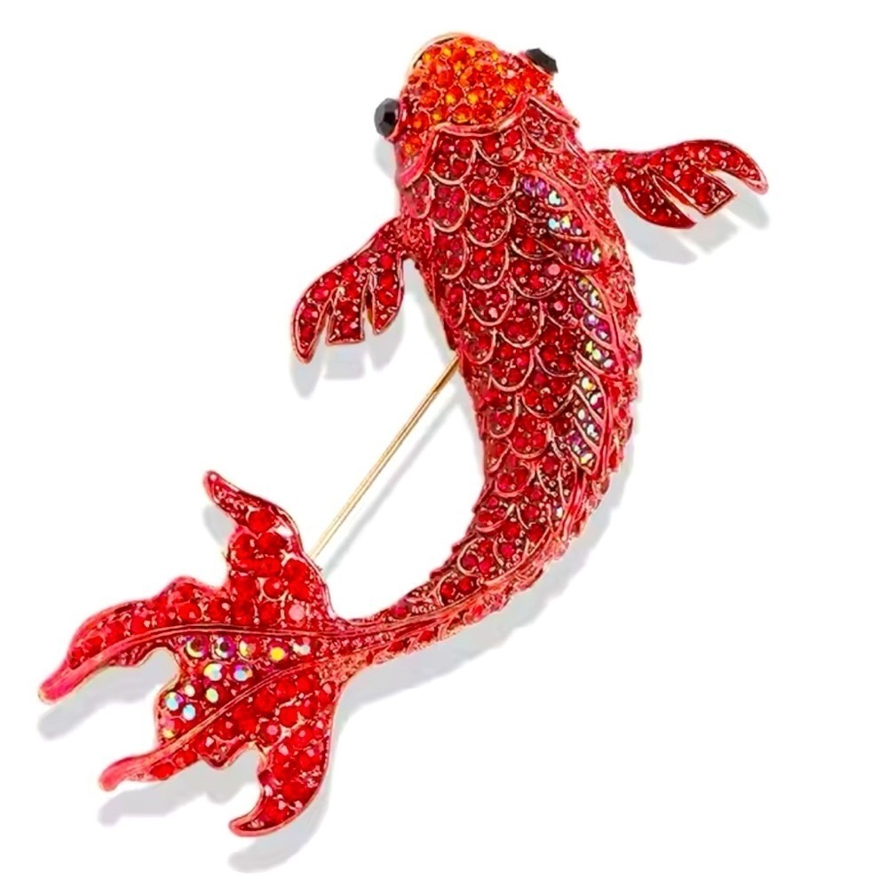 Sirena Red Crystal Carp Fish Brooch
